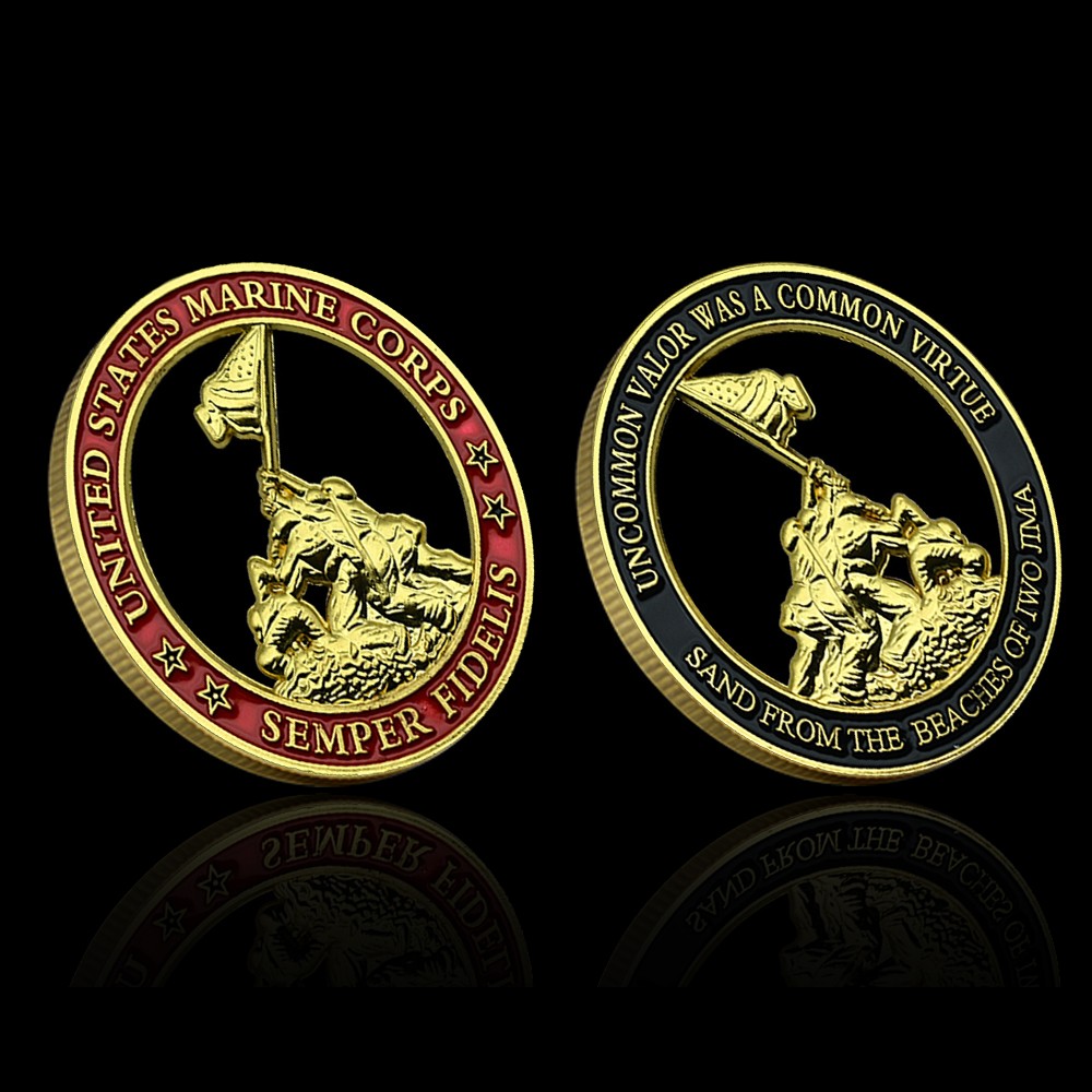 US Marine Corps Semper Fidelis Challenge Coin Iwo Jima Flag Raising Valor Gift