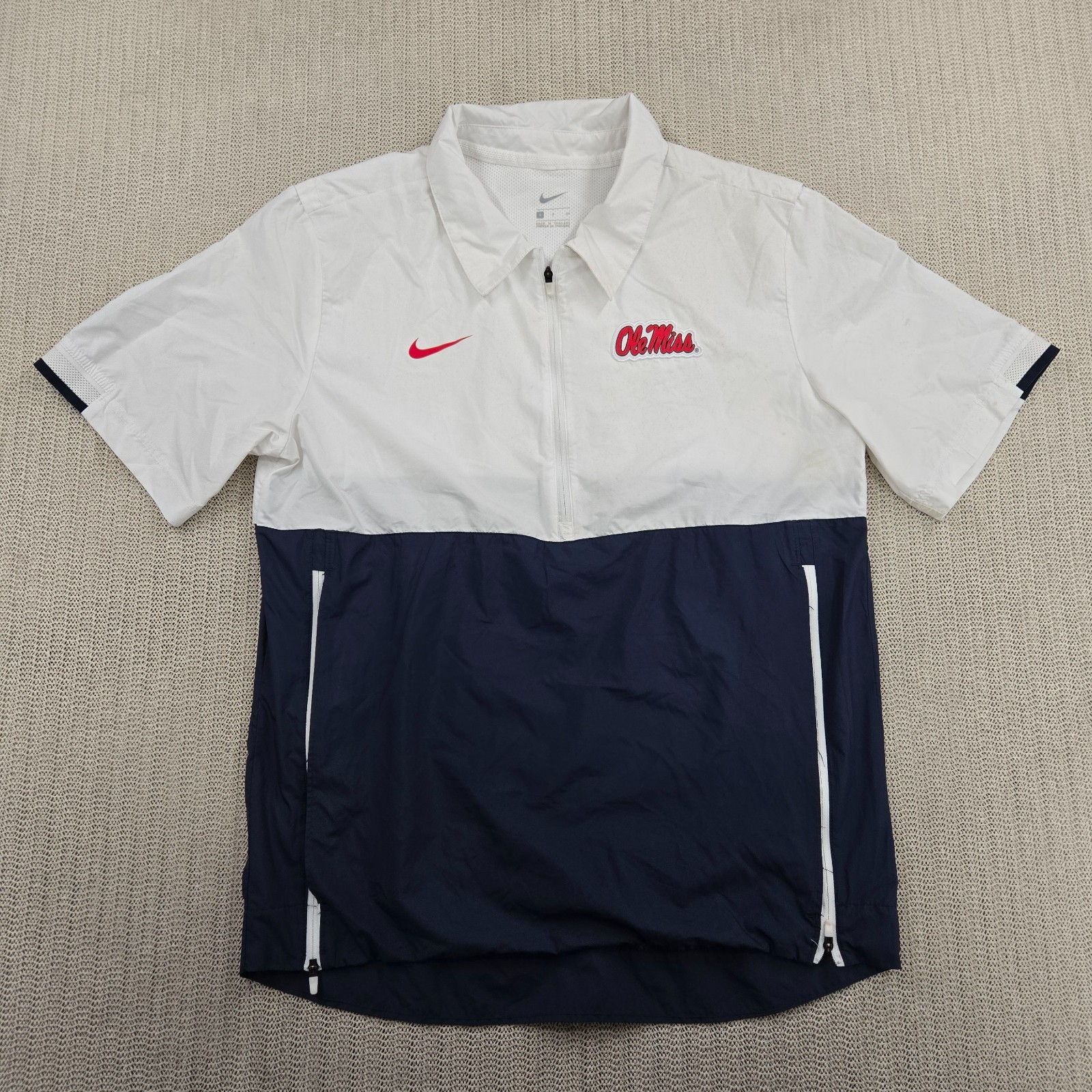 Nike Ole Miss Rebels Polo Golf Shirt Mens Small Blue White 1/4 Zip SEC Football