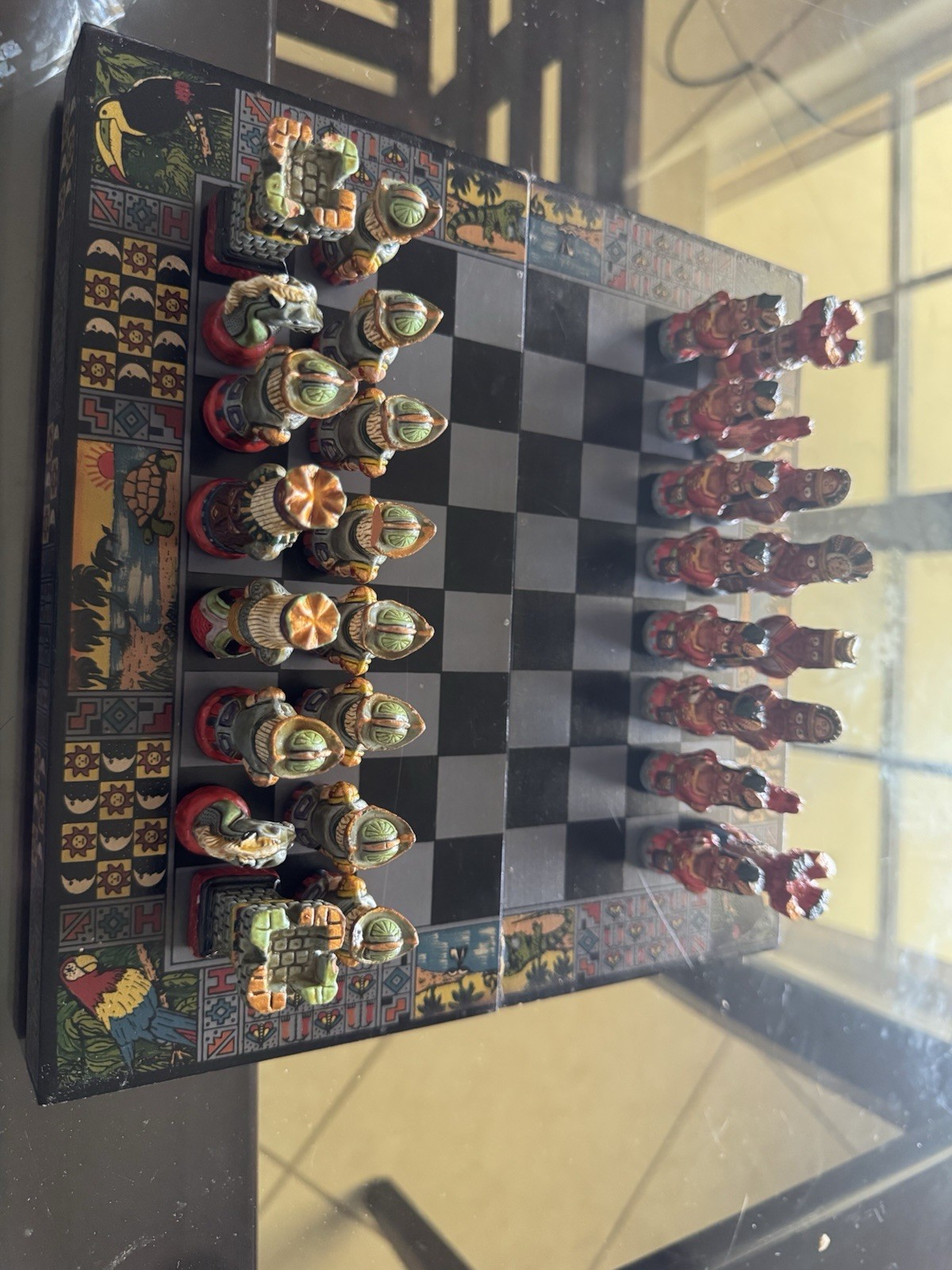 Handmade Peruvian Chess Set with Decorative Board and Storage Box