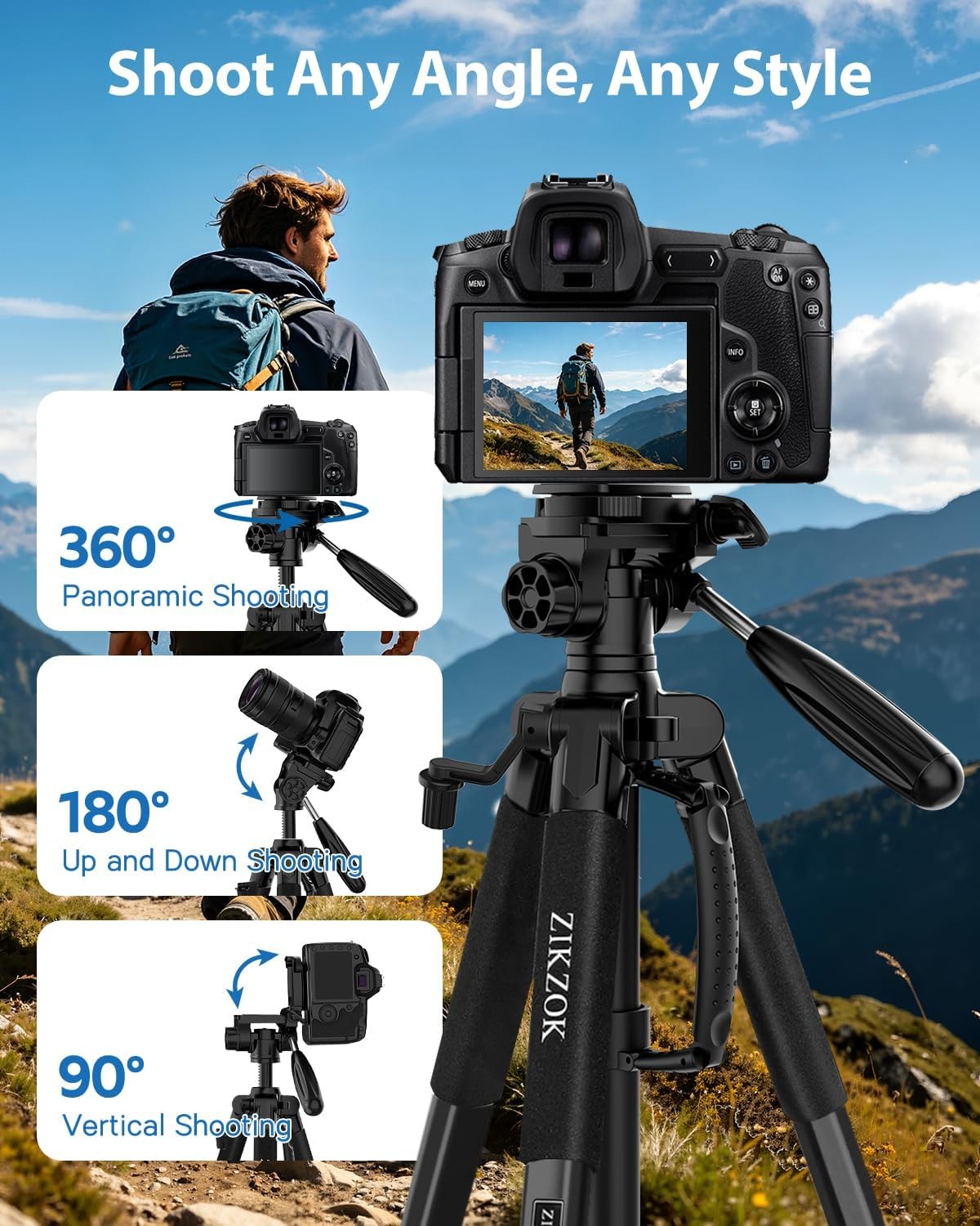 75" Camera Tripod Heavy Duty Aluminum Camera Stand for ipad Phone with DSLR