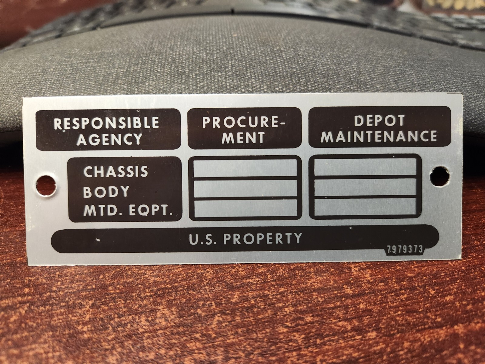 M416 Trailer Responsible Agency Data Plate Military - FREE SHIPPING