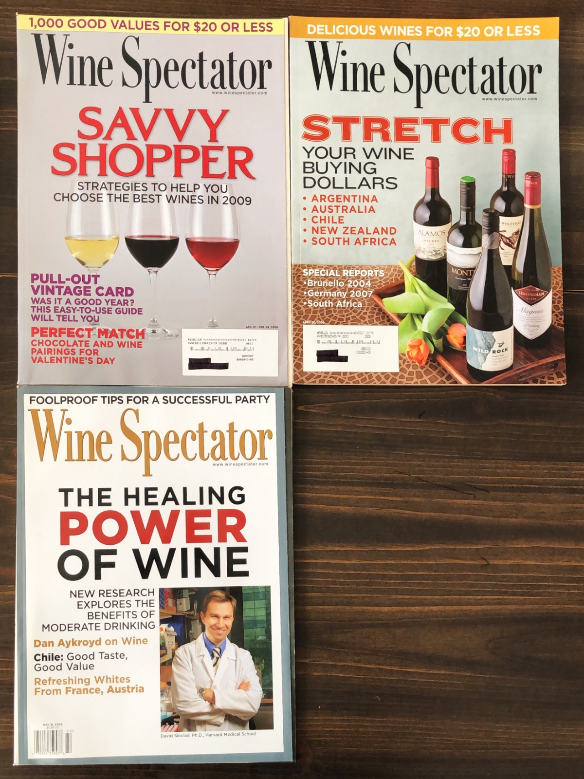 2009  Wine Spectator Magazine - Lot of 3 (Jan 31/Feb 28, Apr 30, May 31)