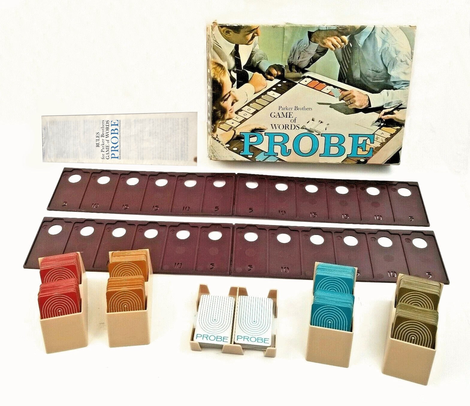 Vintage 1964 Parker Brothers Probe Card Game Replacement Parts Pieces Cards Rack
