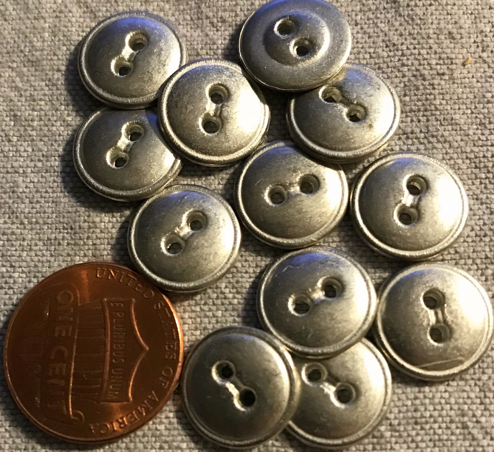 12 Small Brushed Silver Tone Metal Sew-through Buttons 1/2" 12.5mm # 2860