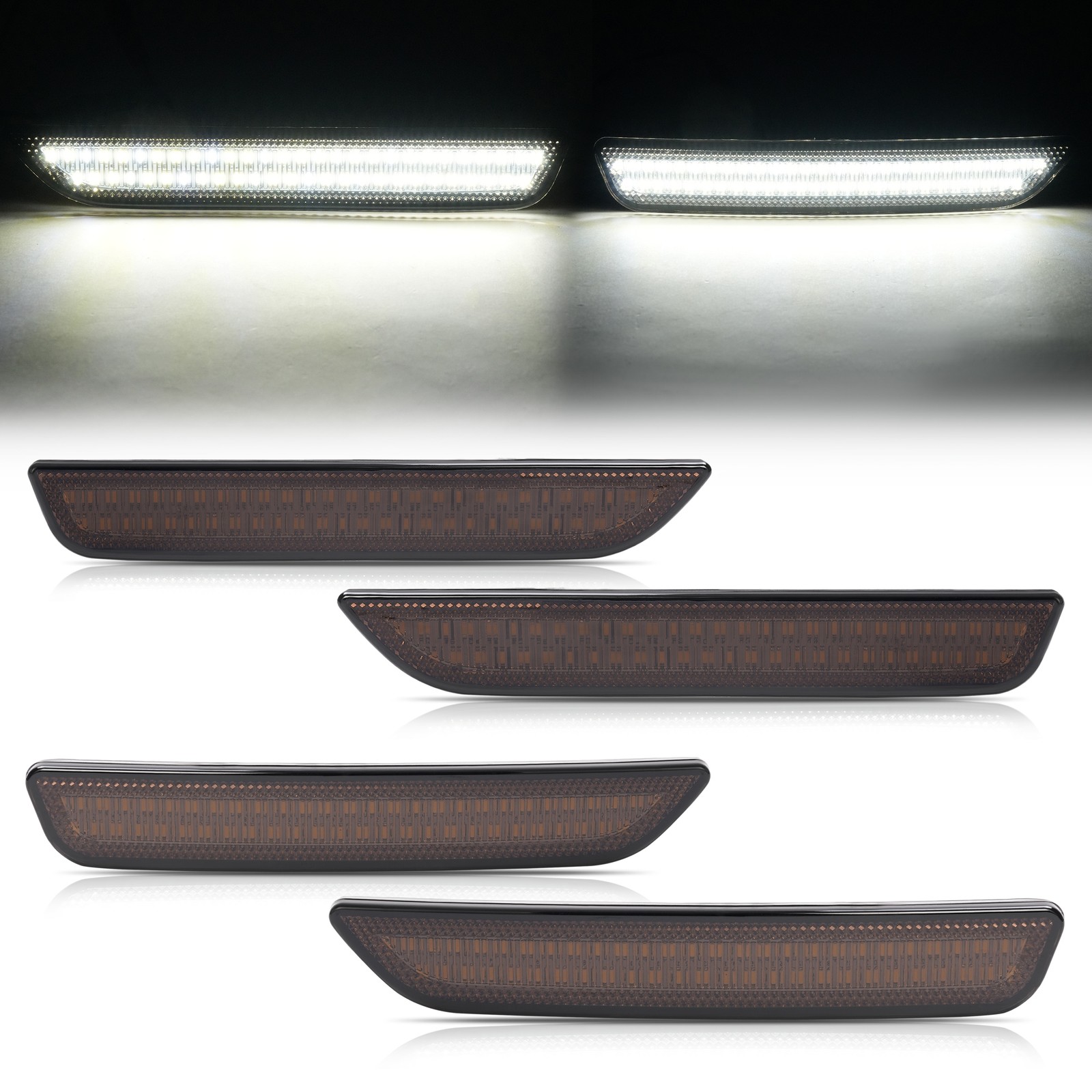 Rear&Front For Ford Mustang 2010-2014 LED White Side Marker Lights Smoke Lens
