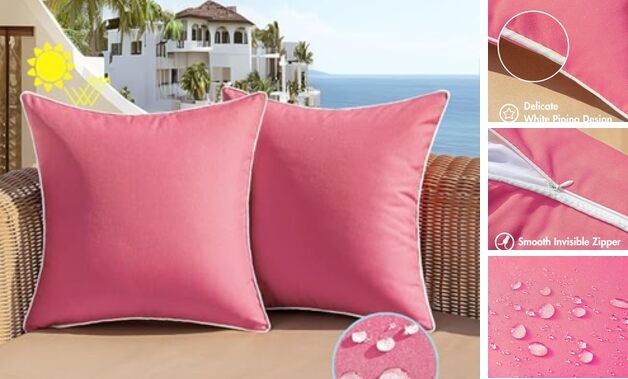Outdoor Waterproof Throw Pillow Covers 18x18 18" x 18" (Pack of 2) Hot Pink