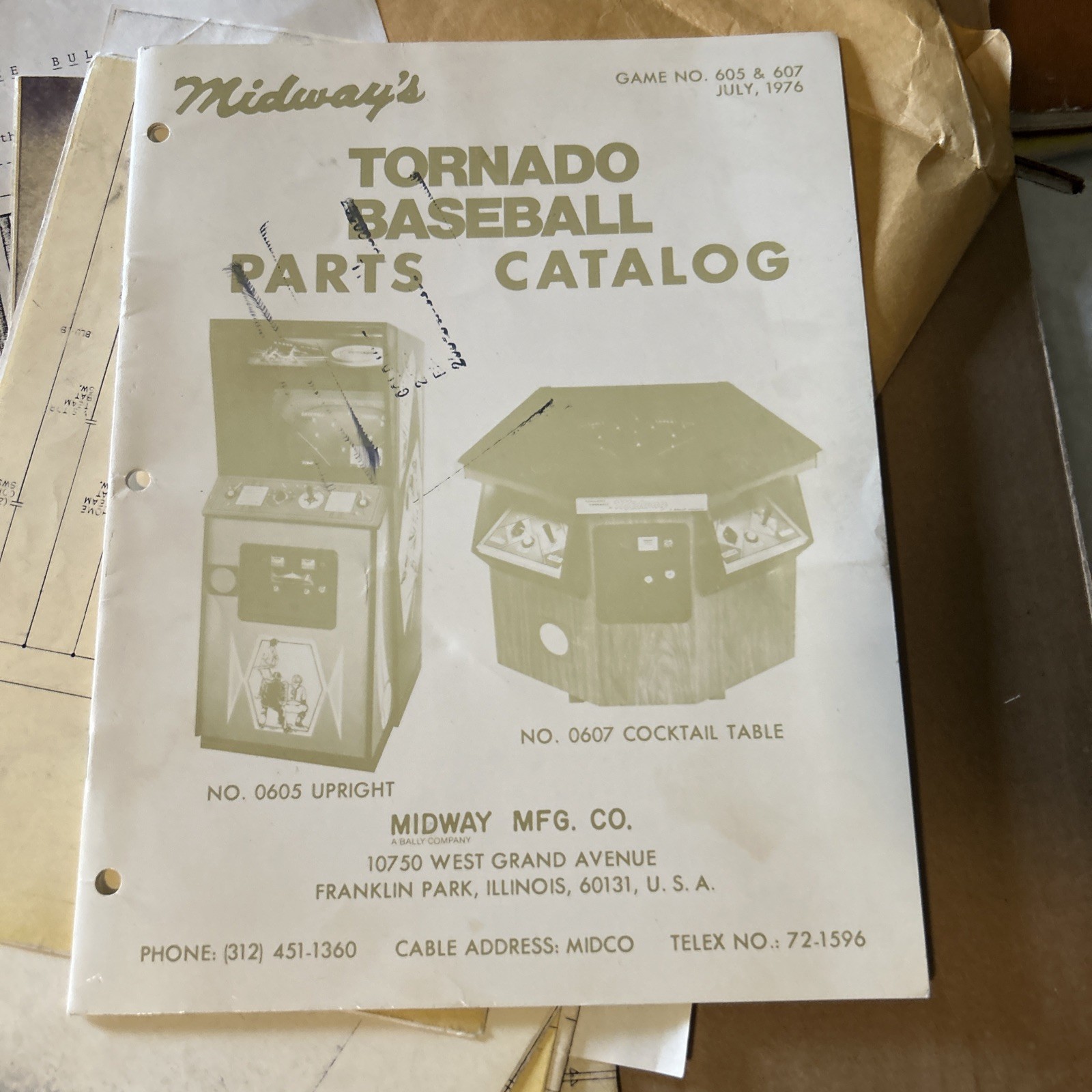 Toronado Baseball With Schematics Midway Arcade Game manual