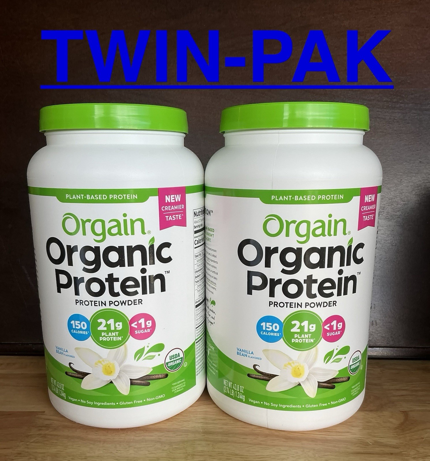 TWIN-PAK.   Orgain Organic Protein Powder Vanilla Bean 2.74lb (11/26)
