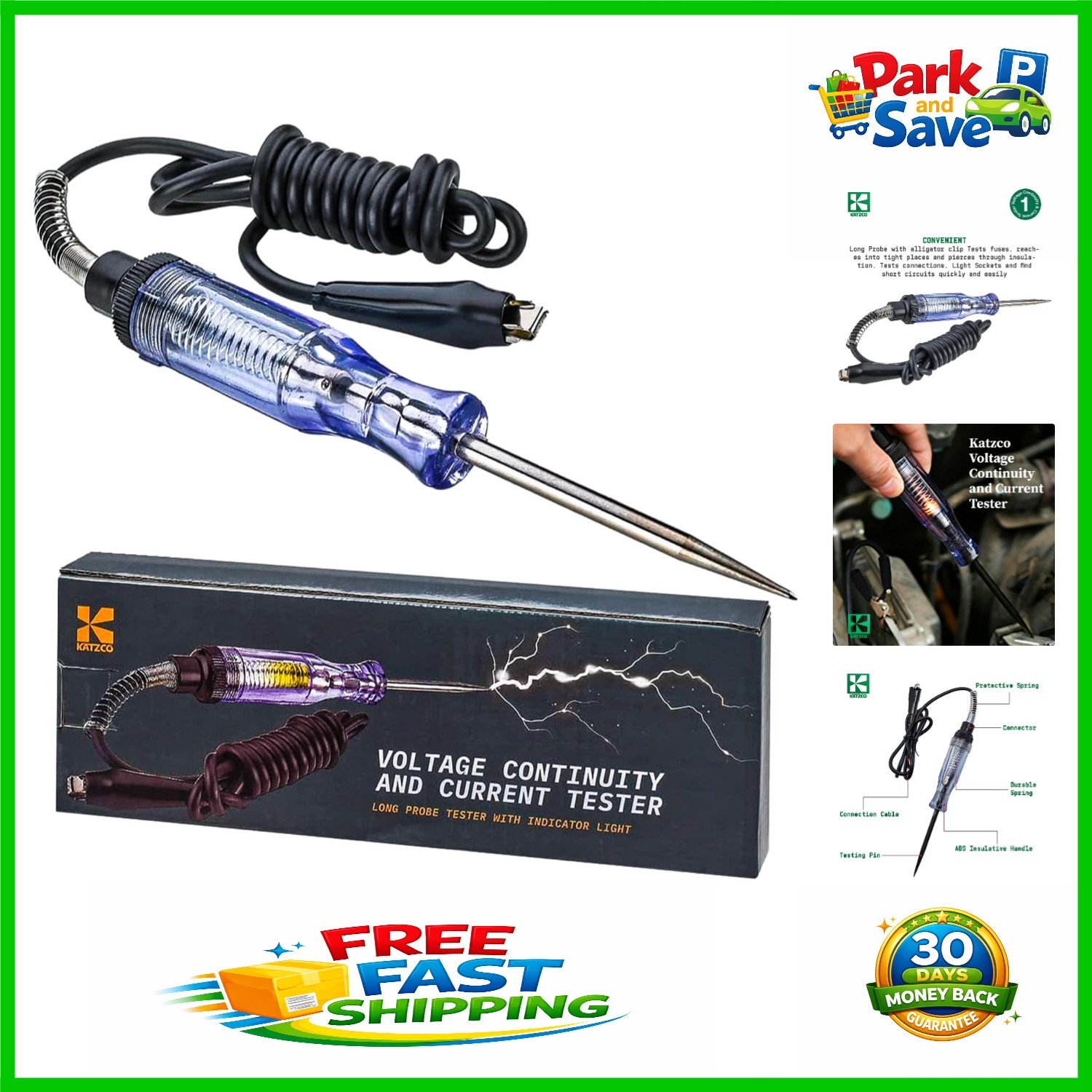 Durable Electrical Continuity Tester - 6-12V/24V, Sharp Probe & Indicator Light