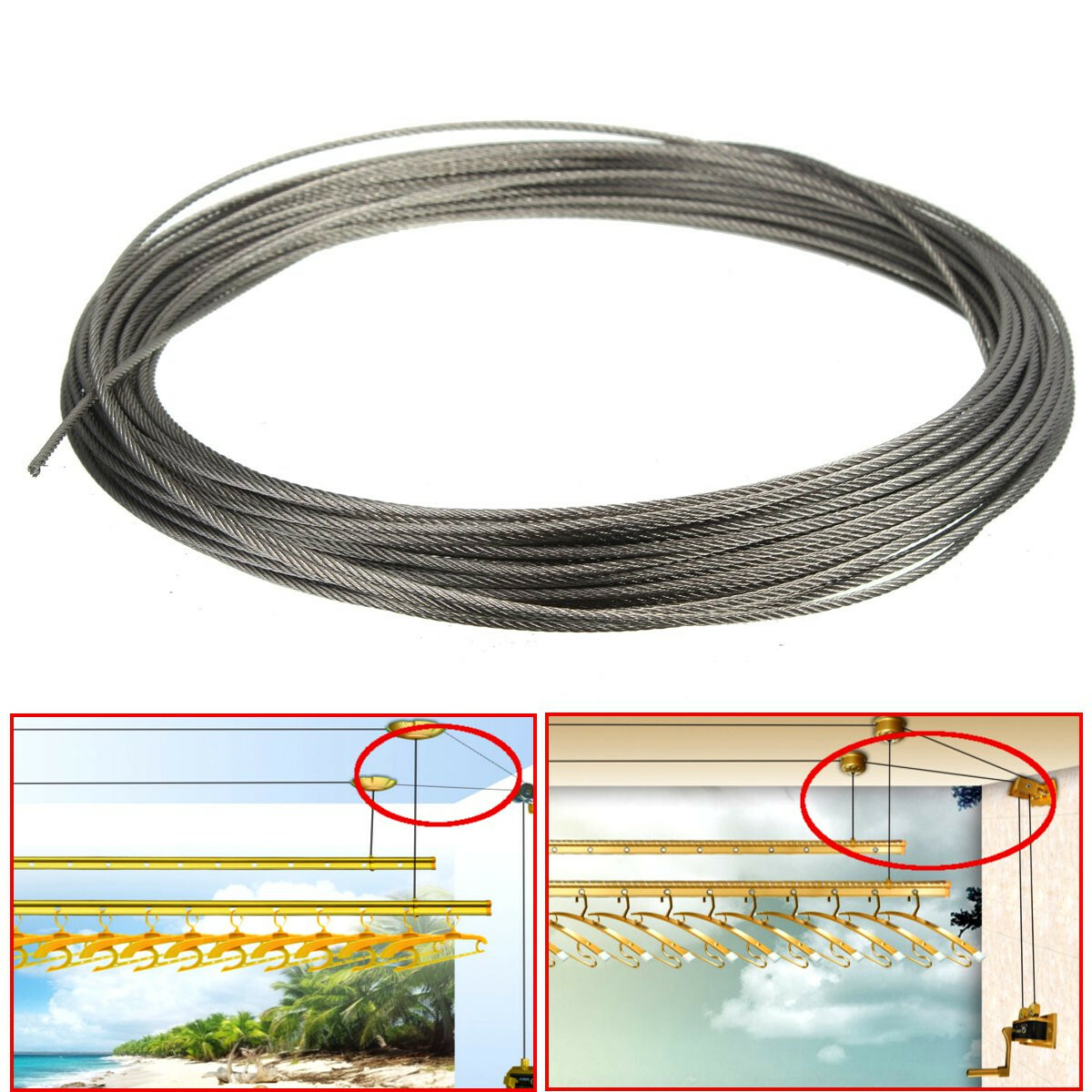 1.5mm Stainless Steel Wire Rope Cable Laundry Washing Line Clothesline Fishing