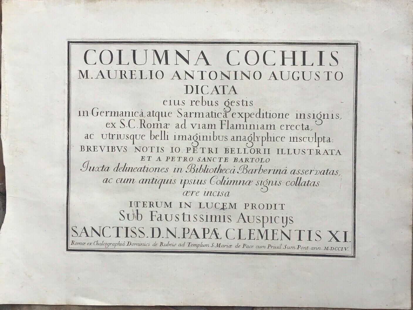 1704 Bartoli/ Bellori Engraving - Marcus Aurelius Column, Rome - River Crossing
