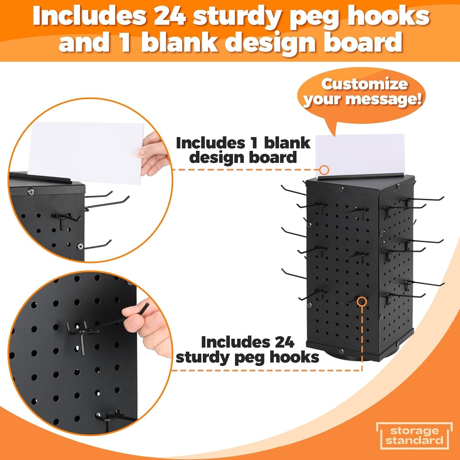 Rotating Pegboard Display Stand With 24 Hooks, 4-Sided for Products, Accessories