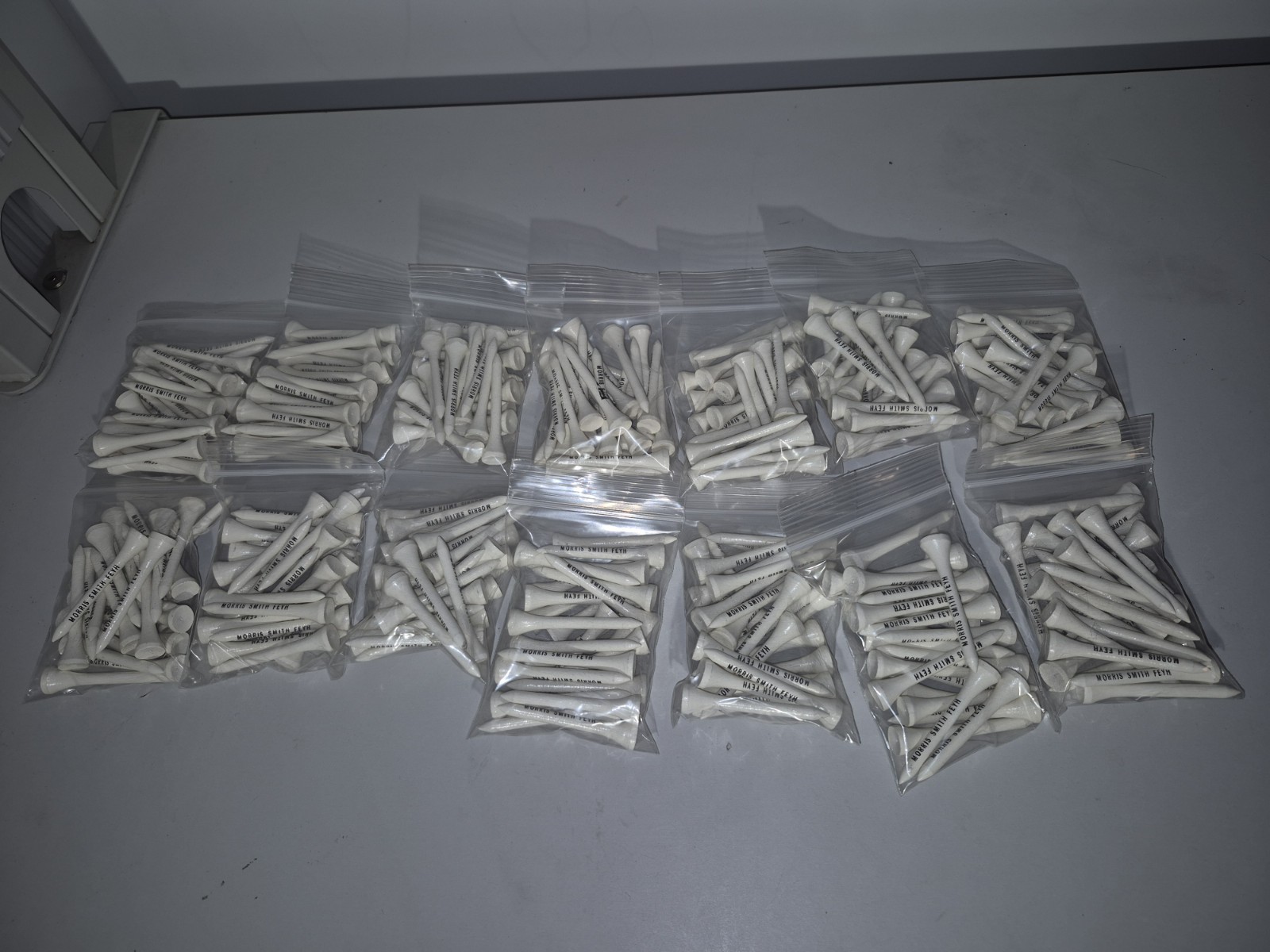 350 New  2 1/4" Wooden already personalized golf Tees as pictured 14 bags of 25
