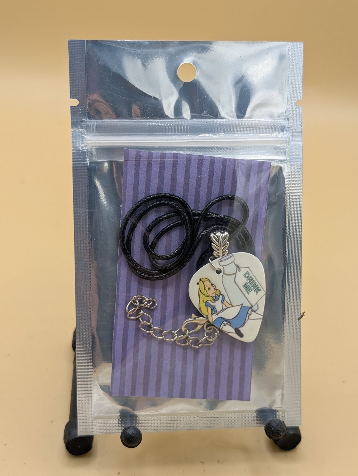Handmade Alice in wonderland drink me Guitar Pick Necklace