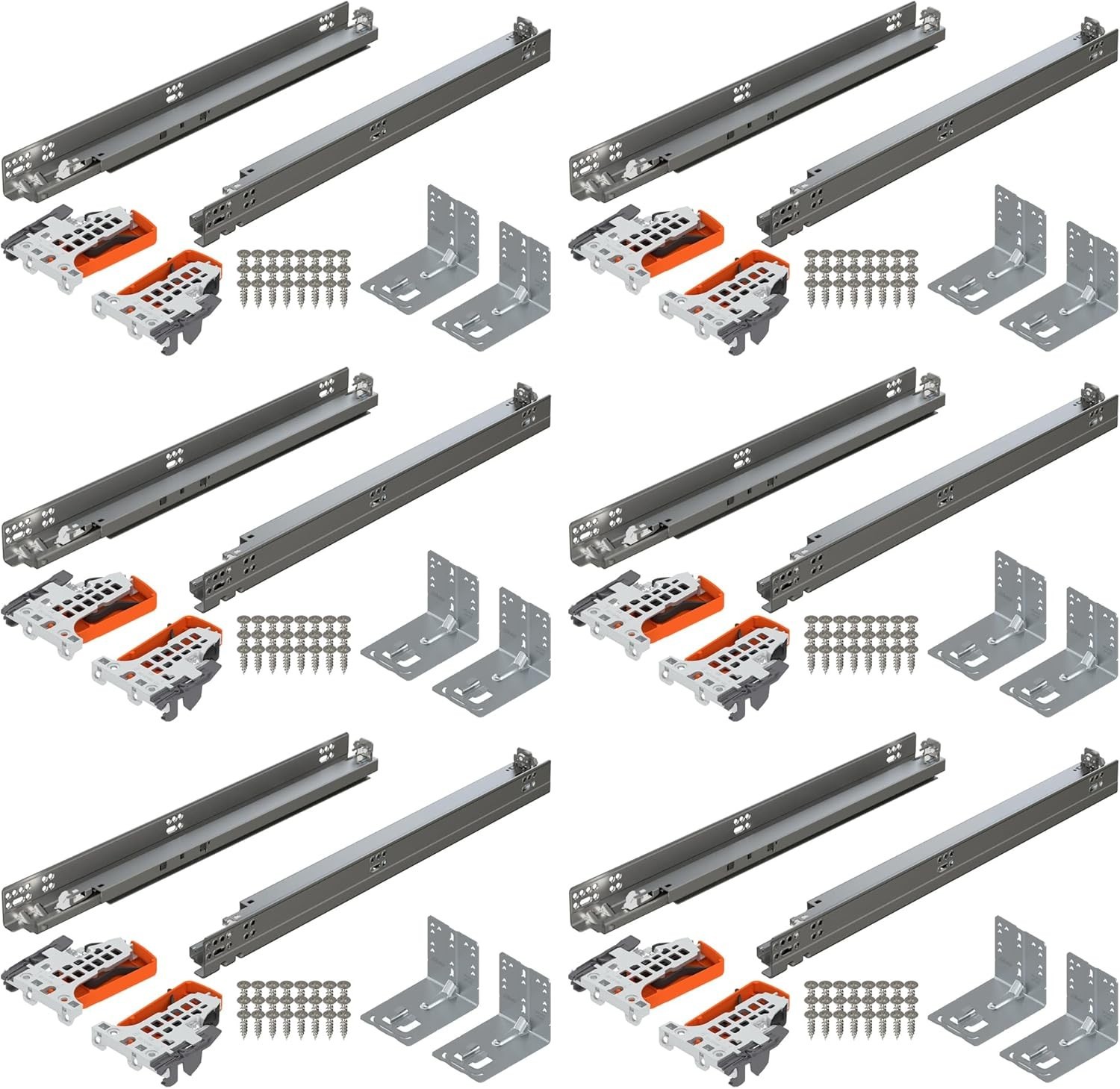 Concealed Undermount Drawer Runner Kit (6 Kits), 21" Full Extension Soft-Close