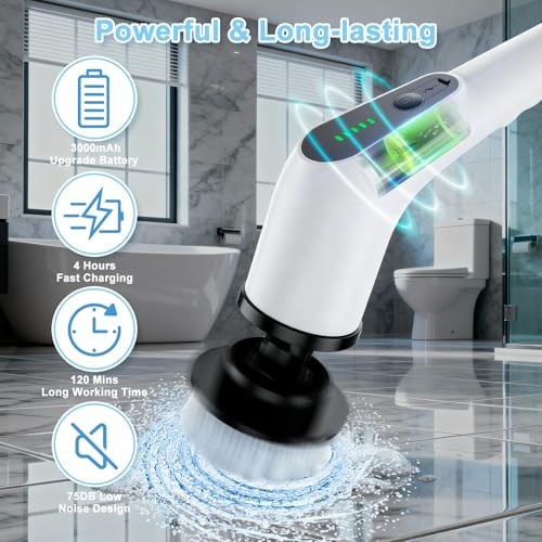 Electric Spin Scrubber, Cordless Cleaning Brush with 8 Replaceable Brush