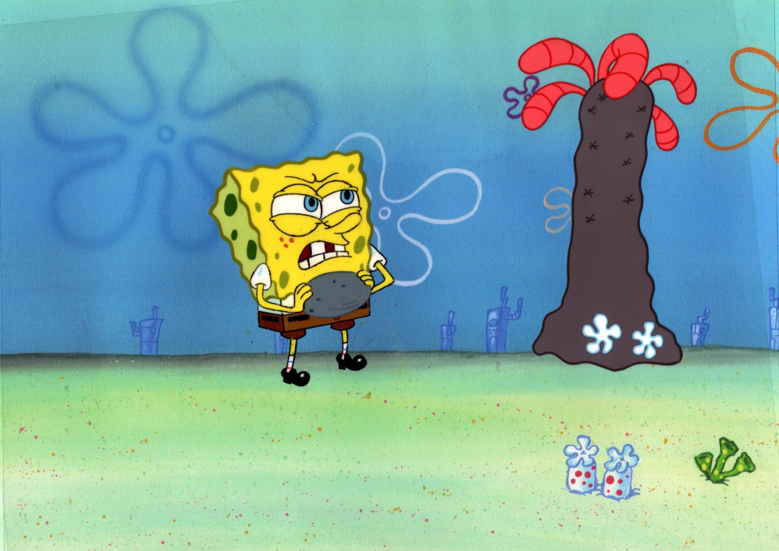 2 CEL SETUP ! Spongebob Prod cel "KARATE CHOPPER" #8560