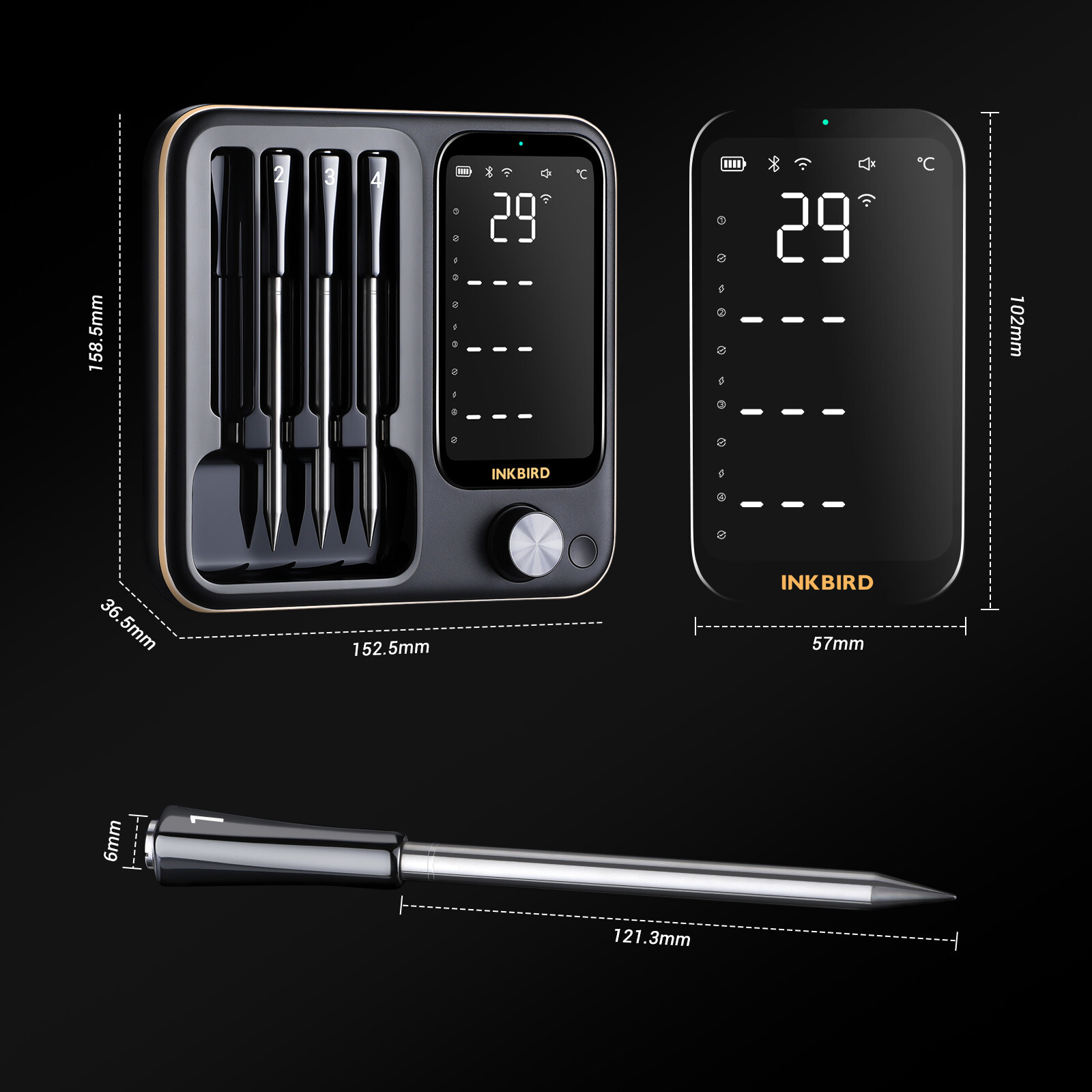 4-Probe Wireless Meat Thermometer Three-Mode WiFi Bluetooth Pre-alarm/Timer BBQ