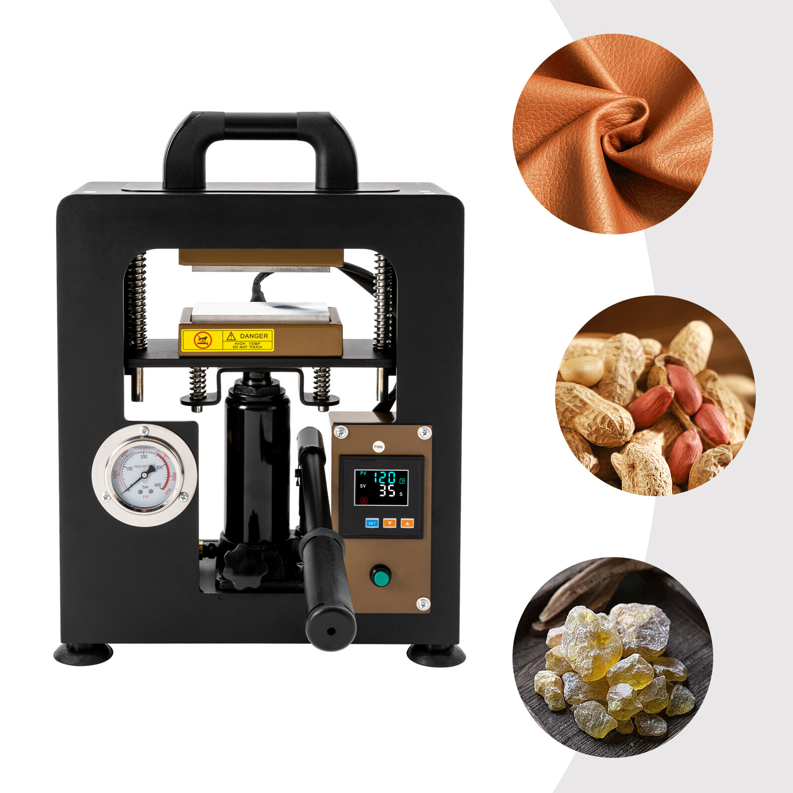 10 Ton Hydraulic Heat Press Machine with Dual 2.4"X4.7" Dab Heated Plates 900W