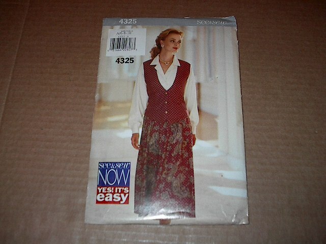 See & Sew Pattern 4325 Misses' Loose-Fitting Lined Vest & Flared Skirt  6~10 Unc