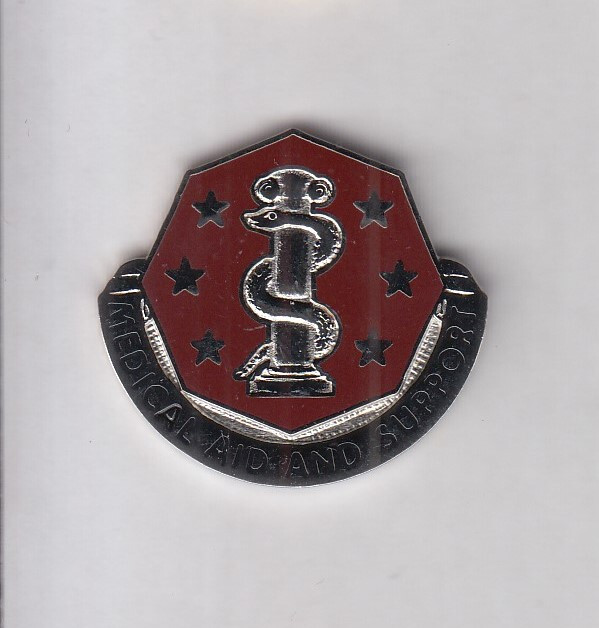 US Army 168th Medical Battalion ~1.25" crest DUI badge c/b V-21