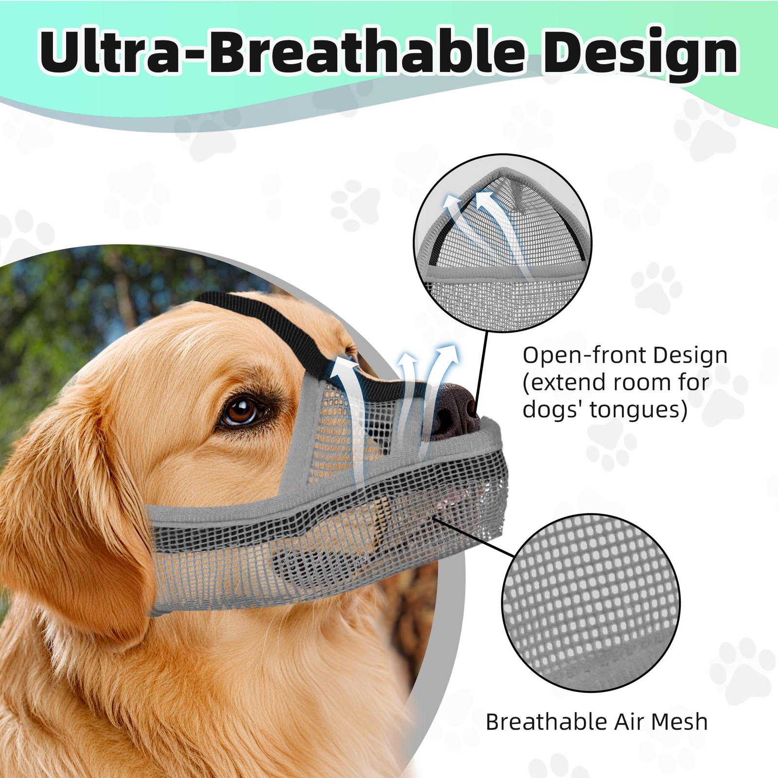 Soft Dog Muzzle for Small Medium Large Dogs Long Snout Breathable Air Mesh Dr...