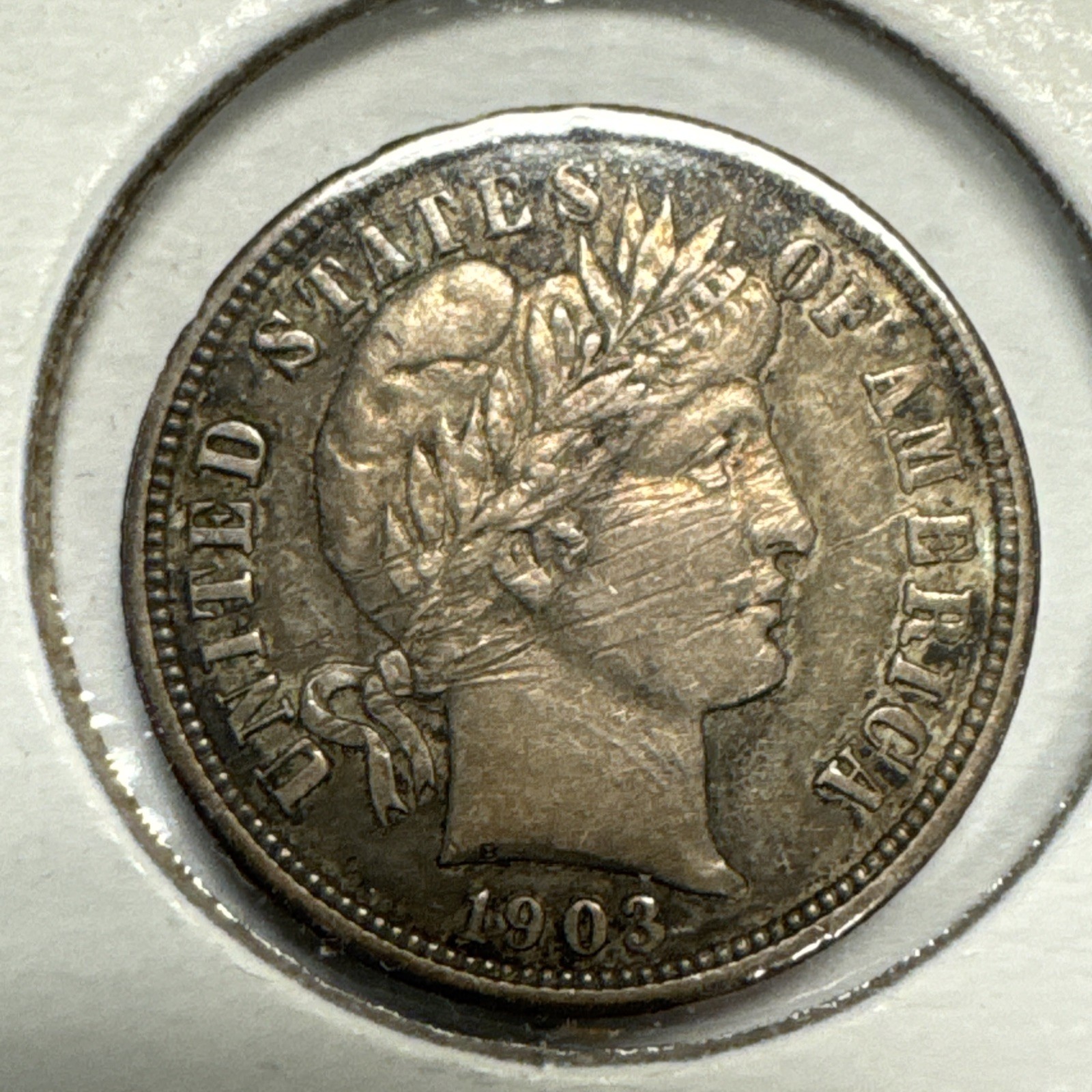1903 Barber Silver Dime AU Details Scratched
