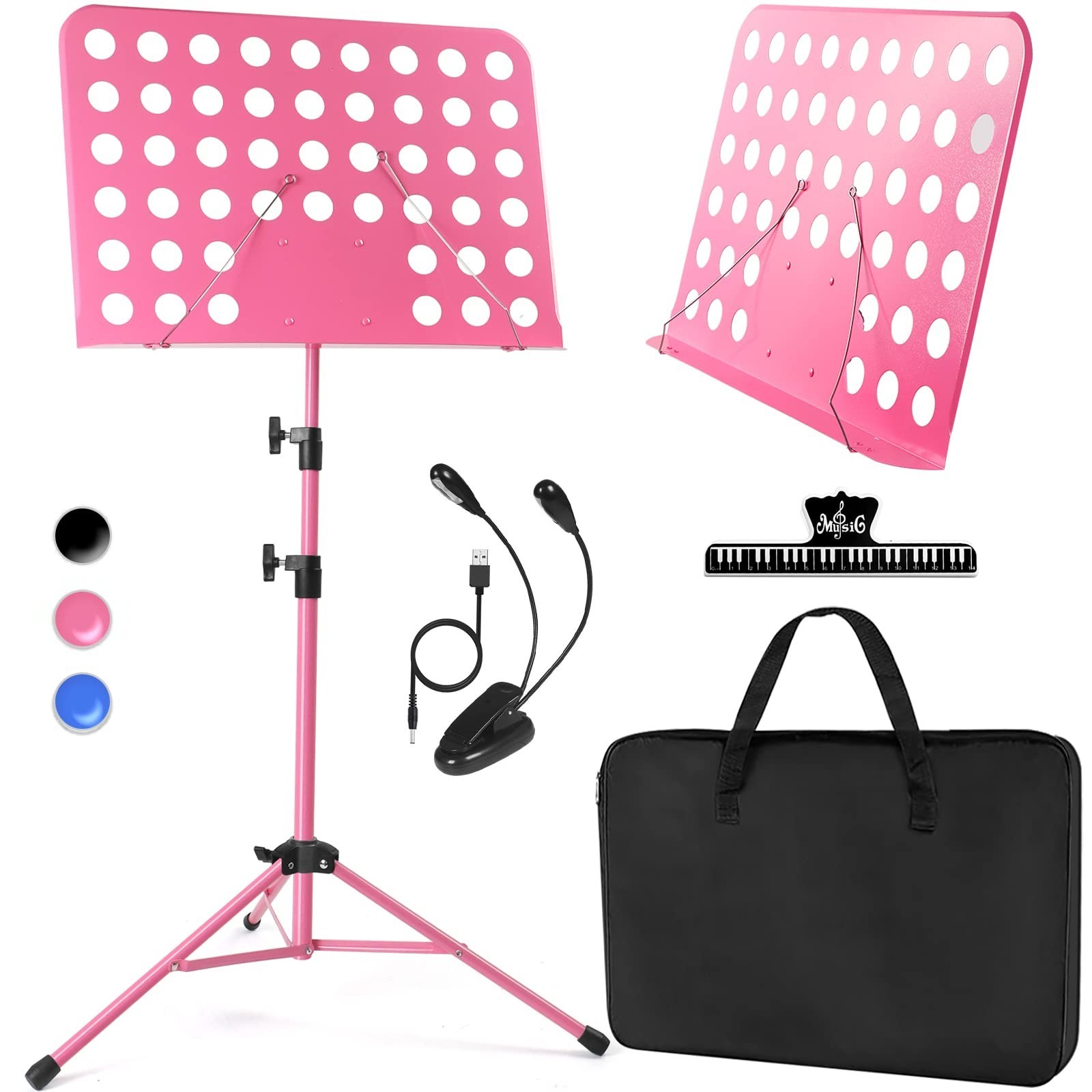 lotmusic Pink Music Stand, Portable Music Sheet Stand, Foldable and Height-Ad...