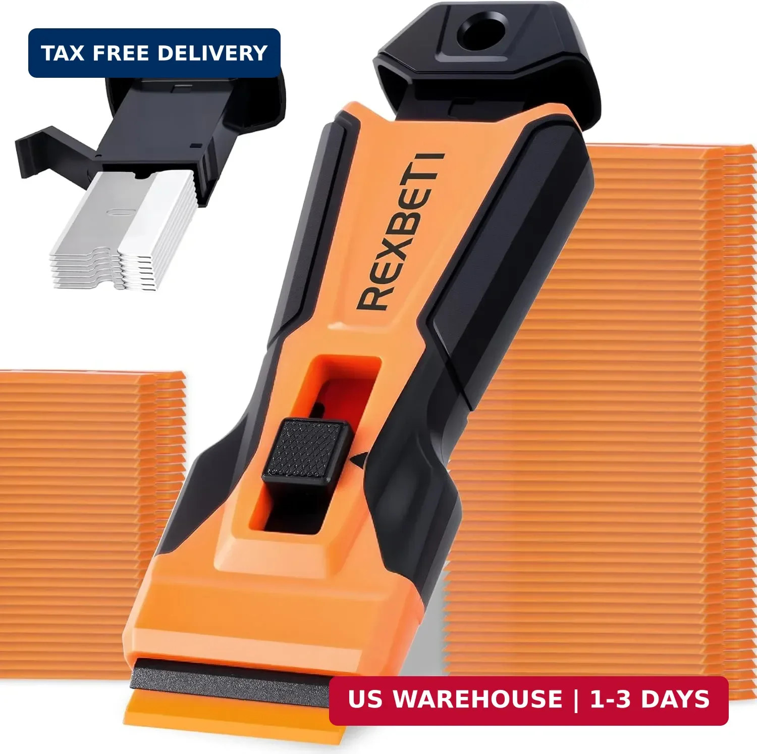 REXBETI Razor Blade Scraper Tool, 1 Pack Razor Scraper with Extra 157Pcs Razor B