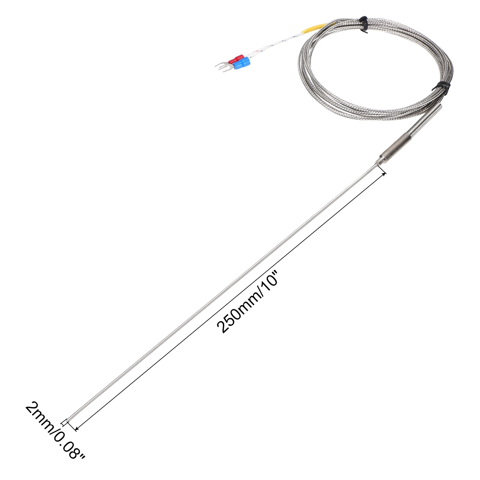 K Type Thermocouple Temperature Sensor Probe 2x250mm 6.6ft Wire 0-1100°C