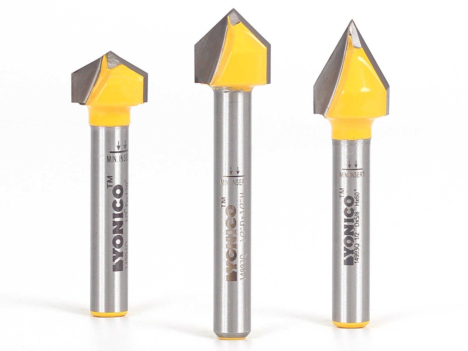 V Groove Router Bit Small 3 Bit Set - 1/4" Shank - Yonico 14390q