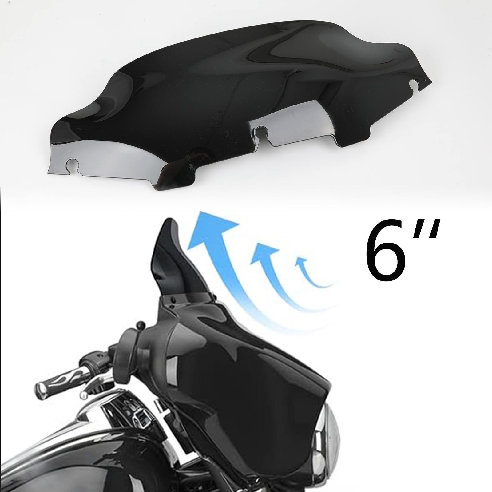 Black-6" Wave-Windshield Windscreen For Harley Electra Street Glide 1996-2013