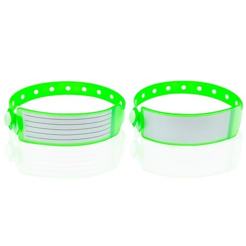 10 Count, Safety ID Wristbands with Paper Inserts, Secure Snap, Green