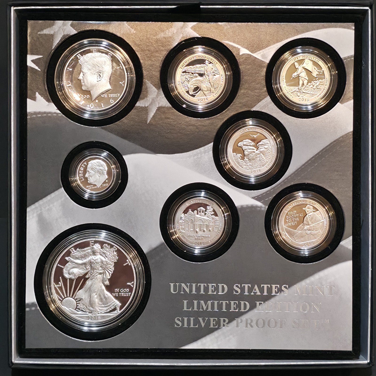 2016-S Limited Edition Silver 8-Coin Proof Set Box and CoA
