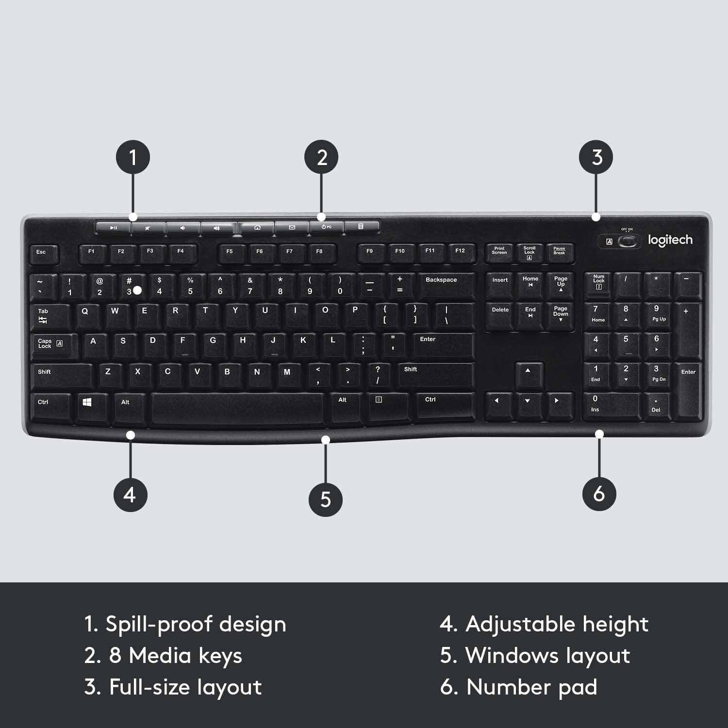 (NO USB RECEIVER) Logitech K270 Wireless Keyboard Windows/MAC Full Number Pad