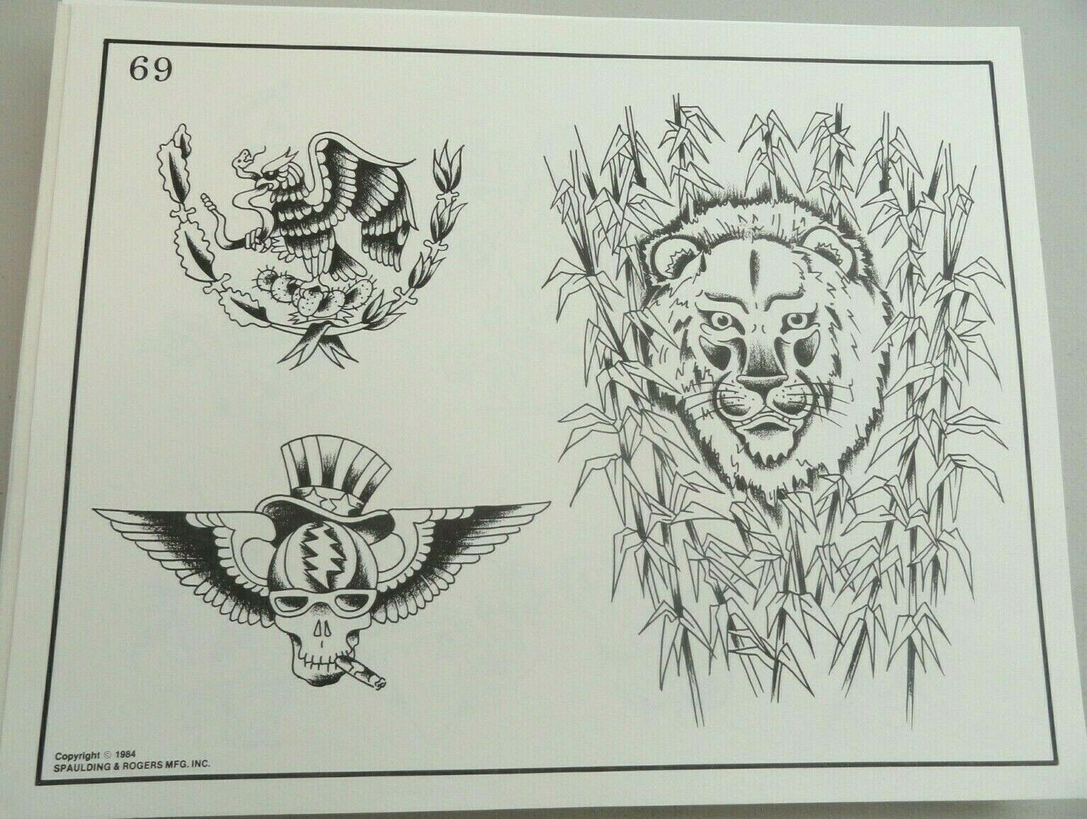 Vintage 1984 Spaulding & Rogers Tattoo Flash Sheet #69 Winged Skull Eagle Bear