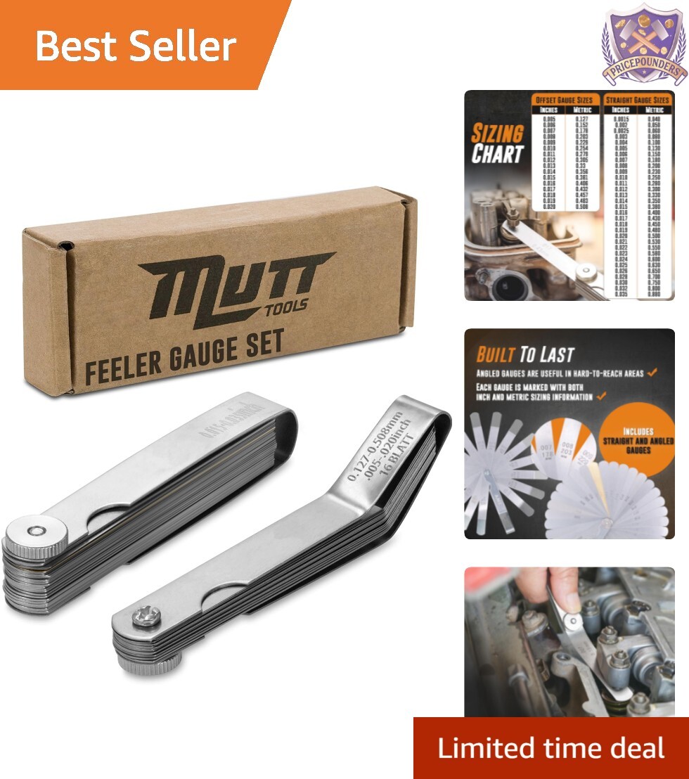 Durable 2pc Feeler Gauge Set with Inch and Metric Measurements - Mutt Tools