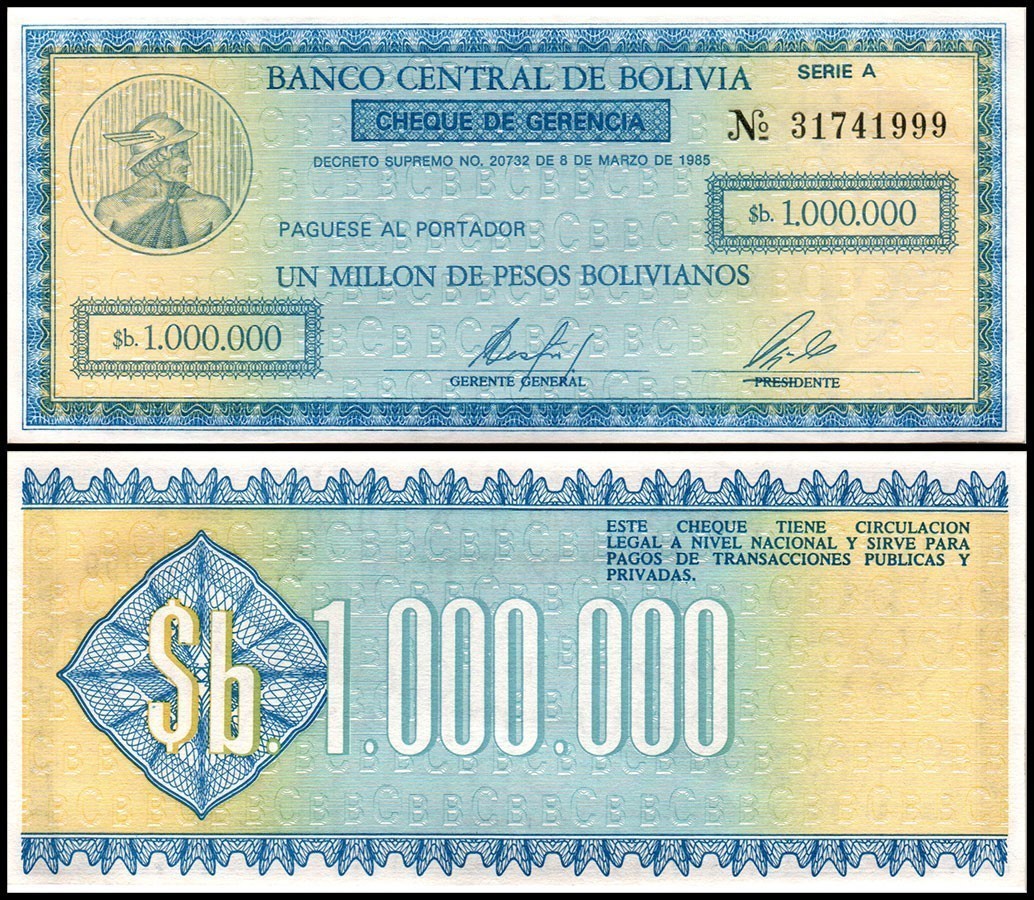 Bolivia 1 Million Pesos Bolivianos, 1985, P-190, UNC