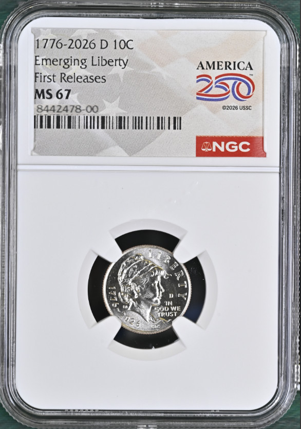 1776-2026 D Emerging Liberty 10¢ NGC MS 67 First Releases