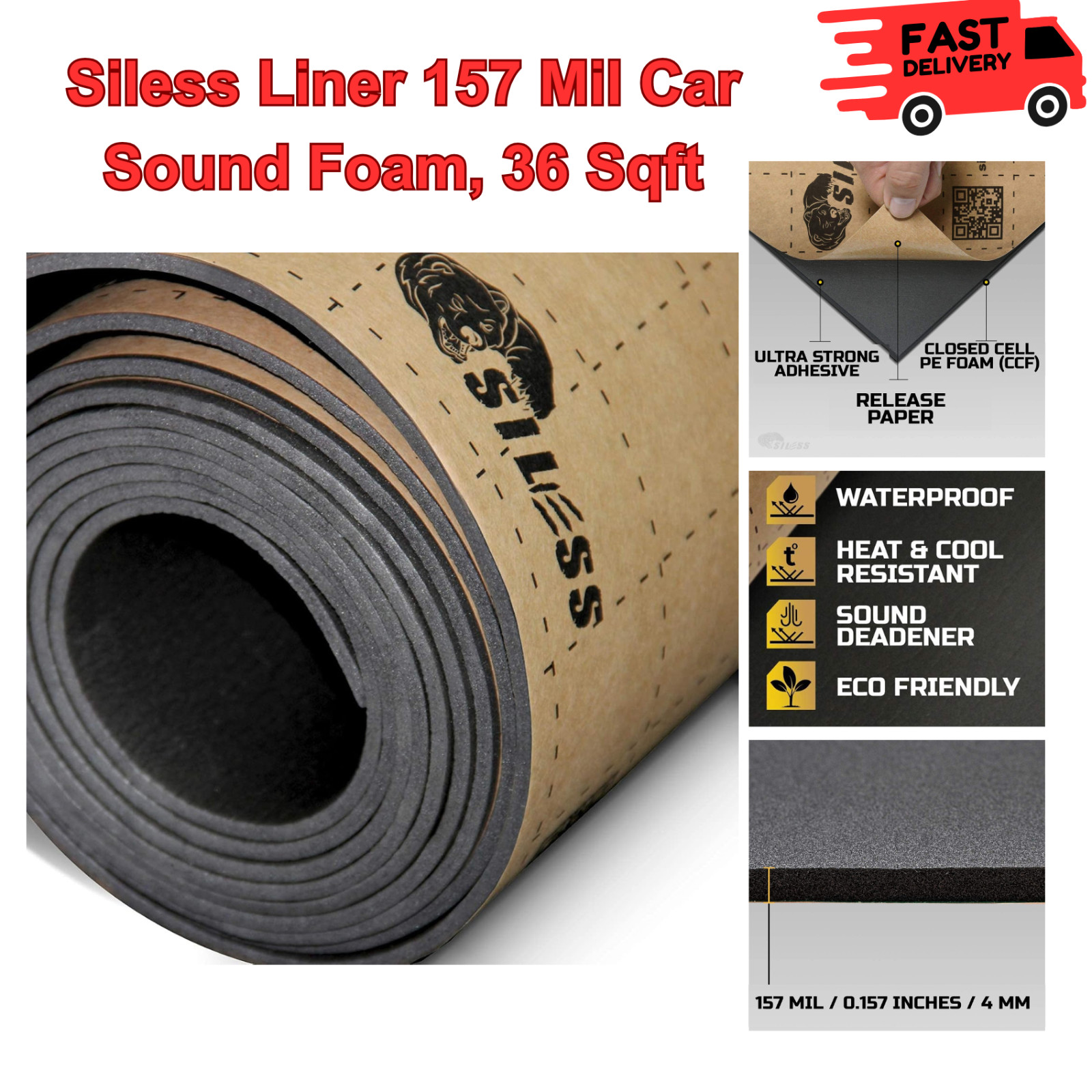 Siless Liner 157 mil 4 mm 36 sqft Car Sound Deadening AND Heat Insulation PE Foa