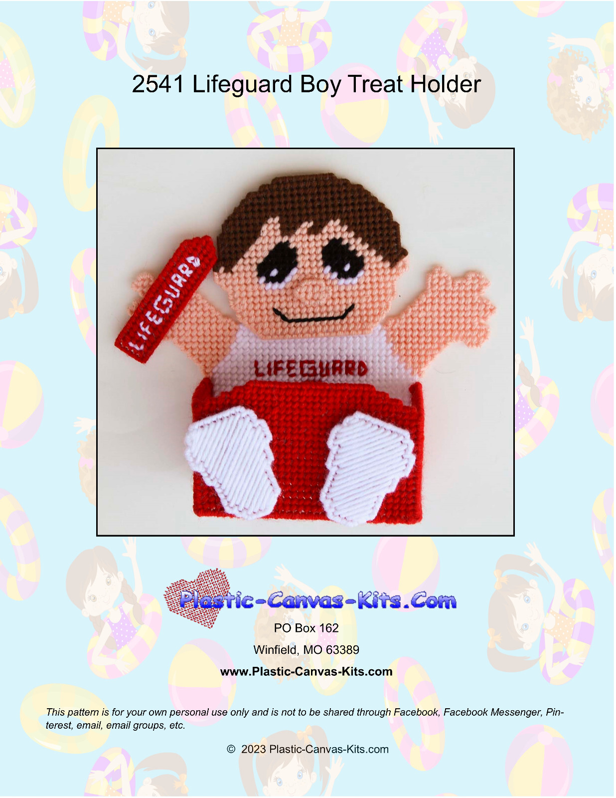 Lifeguard Boy Treat Holder- Plastic Canvas Pattern or Kit