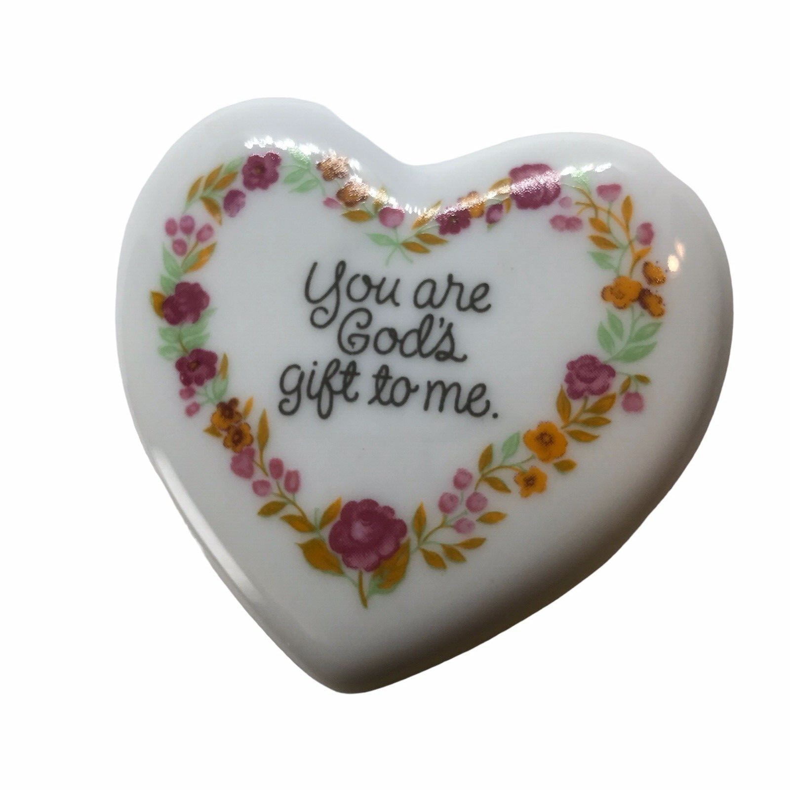Vintage Heart Trinket Jewelry Mini Box Porcelain Ceramic Gods Gift Religious
