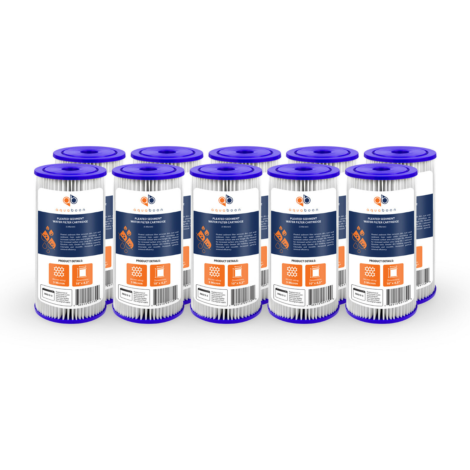 10PK of Big Blue 5µm Pleated Washable Sediment Water Filter 10"x4.5" by Aquaboon