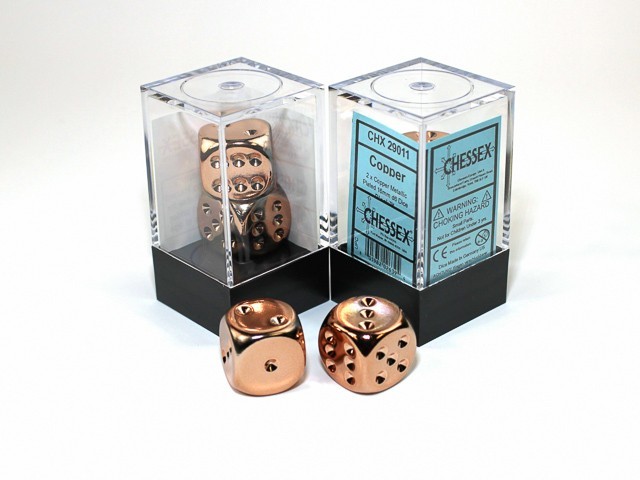 Chessex CHX29011 Metal Copper Plated 2 Dice Set 6 Sided 16mm d6 Dice Block New