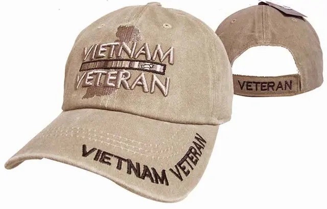 VIETNAM VETERAN RIBBON WASHED STYLE  RELAXED FIT EMBROIDERED KHAKI STONE HAT CAP