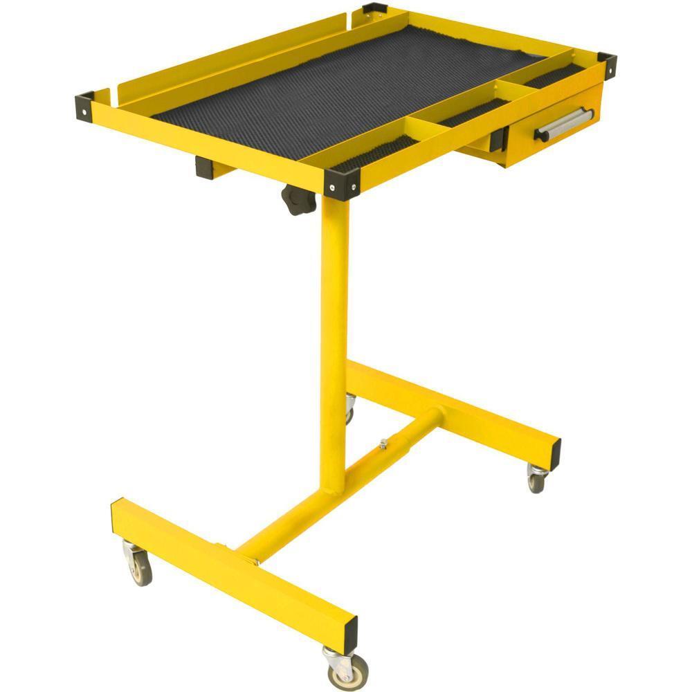 Adjustable Work Table w/Drawer Four 2.5" Swivel Casters and Rubber Bumper Corner