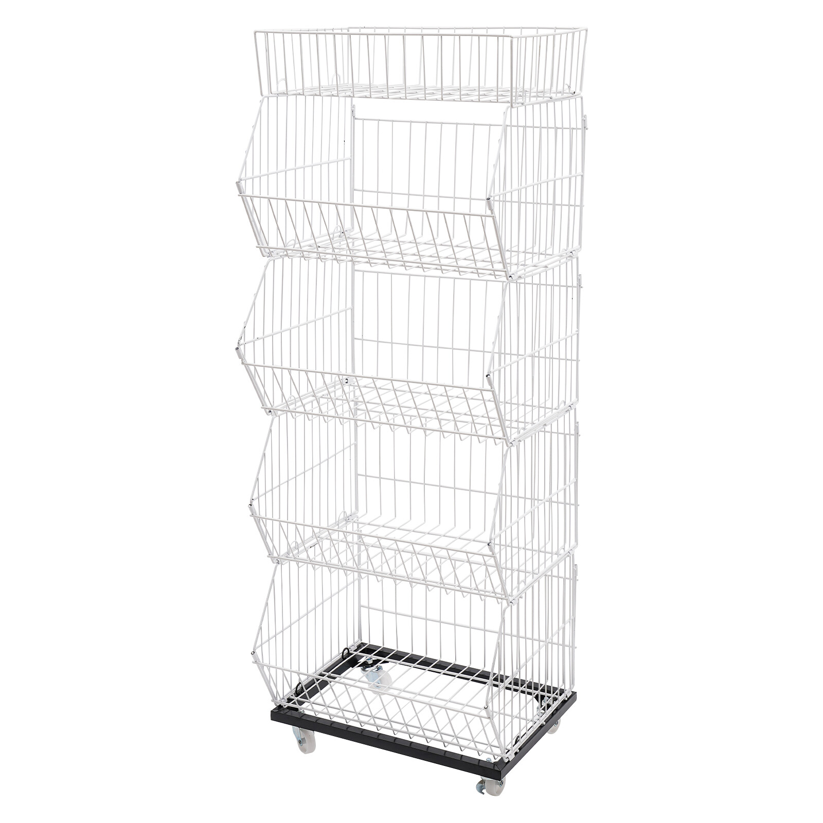 5-Tier Wire Grid Display Rack with Wheels for Fruits and Vegetables