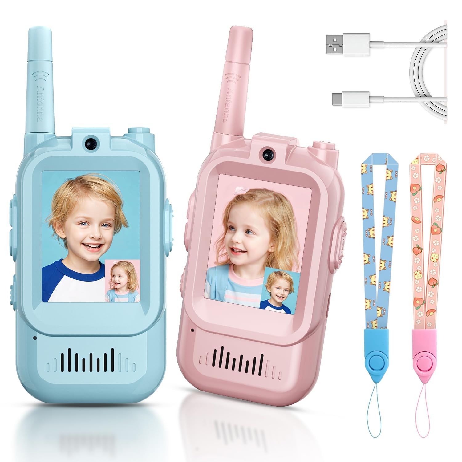 Kids Video Walkie Talkies, 2 Pack Long Range Walkie-Talkie for blue/pink