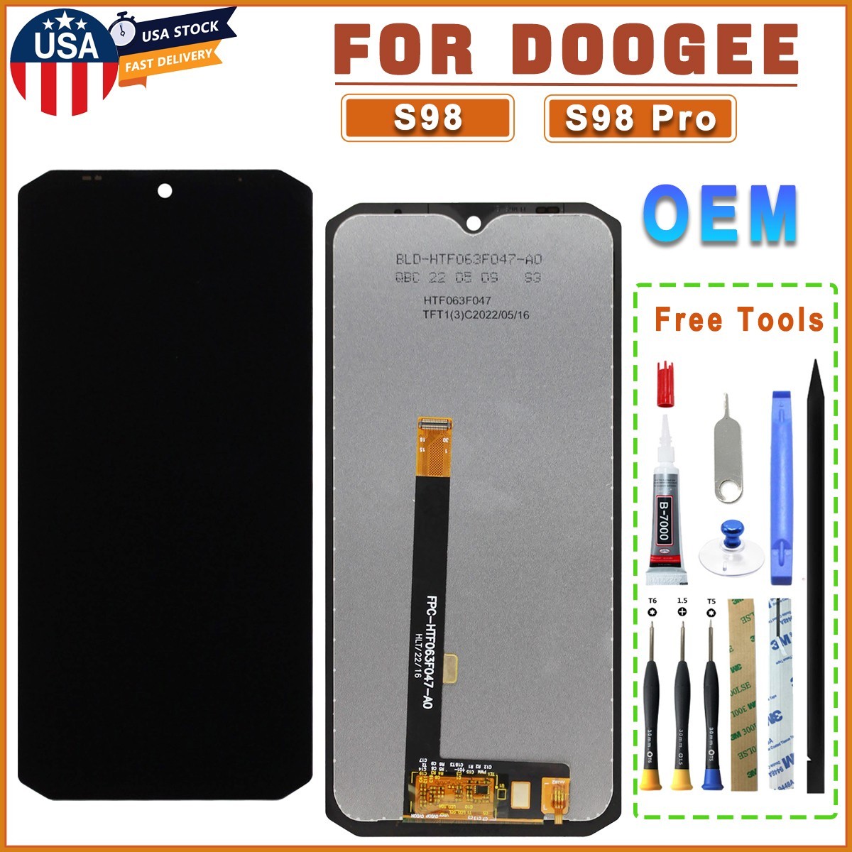 OEM LCD Display Touch Screen Digitizer Glass + Tool Set For Doogee S98 / S98 Pro