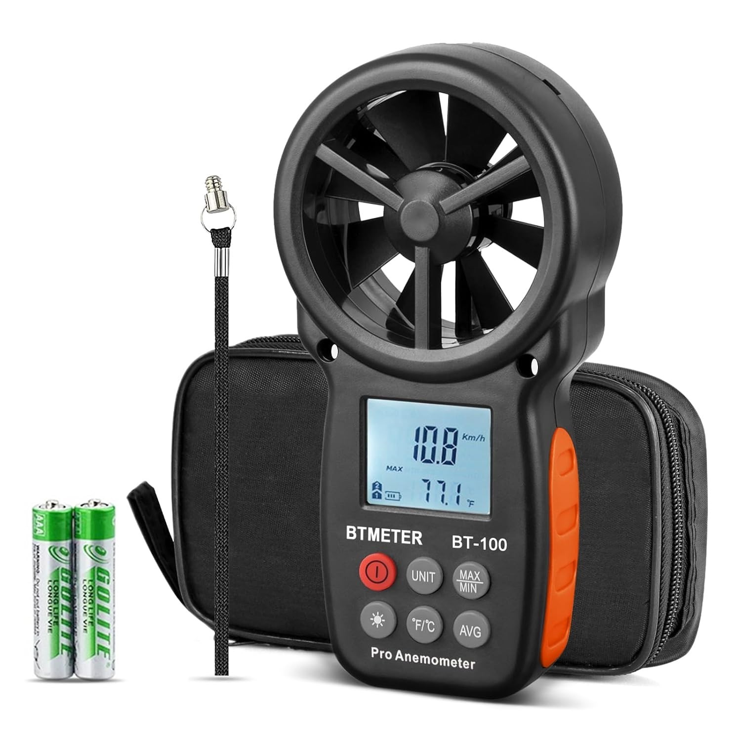 BT-100 Handheld Anemometer, Digital Wind Speed CFM Meter Gauge Air Flow Velocity